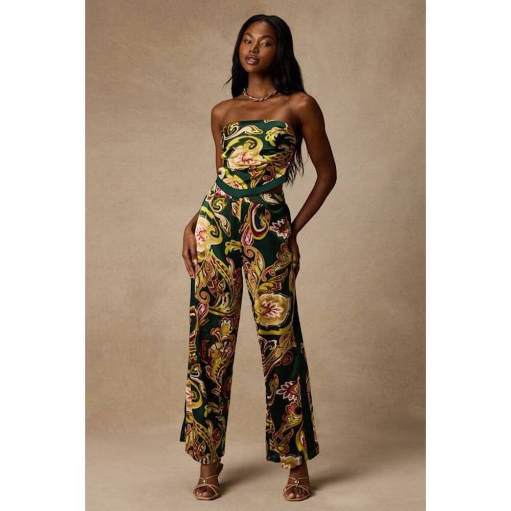 Lulus Marissa Green Boho Satin Tie-back Two-piece Jumpsuit - Size S